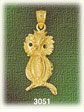 14K Gold Nocturnal Owl Bird Charm