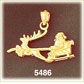 14K Gold 3D Santa Sleigh With Reindeer Charm