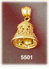 14K Gold 3D Christmas Bell Pendant