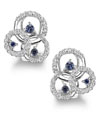 14K Yellow Gold 3 Circles Blue Sapphire & Diamond Earrings