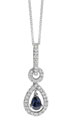 14K White Gold Teardrop Blue Sapphire Diamond Necklace