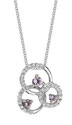 14K White Gold Triple Circle Diamond Pink Sapphire Necklace