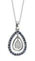 14K White Gold Diamond and Blue Sapphire Pendant Necklace