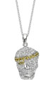 14K White Gold Diamond and Yellow Sapphire Skull Pendant Necklace