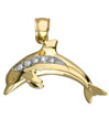14K Yellow Gold Diamond Dolphin Pendant