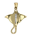 14K Yellow Gold Diamond Manta Ray Pendant