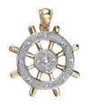 14K Yellow Gold Diamond Ship Wheel Pendant