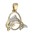 14K Yellow Gold Diamond Circle Dolphin Pendant
