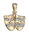 14K Yellow Gold Diamond Tragedy Comedy Drama Mask Pendant