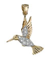 14K Yellow Gold Diamond Hummingbird Pendant