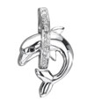14K White Gold Diamond Dolphin In A Circle Pendant