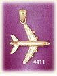 14K Yellow Gold Airplane Jetliner Charm 3D