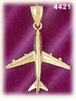 14K Yellow Gold Airplane Jet Airliner Charm 3D