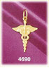 14K Yellow Gold Symbol Caduceus Medical Charm