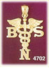 14K Yellow Gold BSN Caduceus Medic Alert Charm