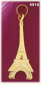 14K Yellow Gold French Eiffel Tower Paris France Charm 3D