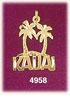 14K Yellow Gold Block Kauai w/Palm Trees Tropical Paradise Charm