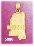 14K Yellow Gold Mississippi The Magnolia/Hospitality State Map Charm