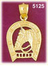 14K Yellow Gold Horse In Horseshoe Western Equestrian Charm