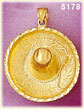 14K Yellow Gold Mexican Cowboy Hat Sombrero w/Floral Brim Charm 3D
