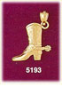 14K Yellow Gold Western Cowboy Boot w/Spur Charm 3D