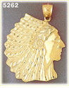 14K Yellow Gold Native American Indian Headdress Charm Pendant