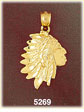 14K Yellow Gold Native American Indian Chief Charm