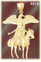 14K Yellow Gold Horseback Native American w/Eagle Charm Pendant