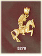 14K Yellow Gold Horseback American Indian Warrior Charm 3D
