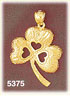 14K Yellow Gold Large Irish Lucky Clover w/Heart Charm