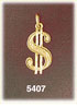 14K Yellow Gold Gambling Currency Dollar Sign Charm