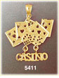 14K Yellow Gold Casino Deck Of Cards & Dice Gambling Charm