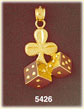 14K Yellow Gold Clover w/Pair of Dice Gambling Charm