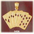 14K Yellow Gold Straight Royal Flush Diamonds Cards Gambling Charm