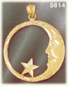 14K Yellow Gold Circle Crescent Moon & Star Celestial Charm