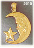 14K Yellow Gold Crescent Moon w/Face & Star Celestial Charm
