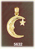 14K Yellow Gold Crescent Moon w/Star Charm