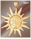 14K Yellow Gold Large Multi-textured Sun Smiling Charm Pendant