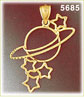 14K Yellow Gold Outlined Planet Saturn & Stars Celestial Charm