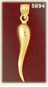 14K Yellow Gold 3D Cornicello Italian Horn Charm Pendant