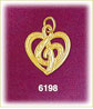 14k gold heart treble clef charm