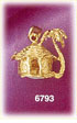 14K Gold 3D Palm Tree W/Hut Charm