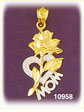 14K Two Color Gold Rose, Heart-Mom Charm