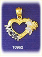 14K Two Color Gold Heart / Mom Charm