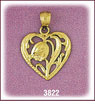 14K Gold Rose Designer Heart Charm