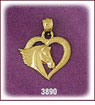 14Kt Gold Horse Head Designer Heart Charm