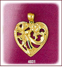 14Kt Gold Floral Designer Heart Charm