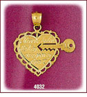 14Kt Gold Heart & Key Charm
