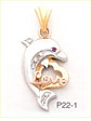 14K Tri Color Gold CZ Dolphin Love Charm
