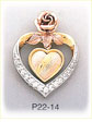 14Kt Tri Color Gold CZ Rose Heart Charm